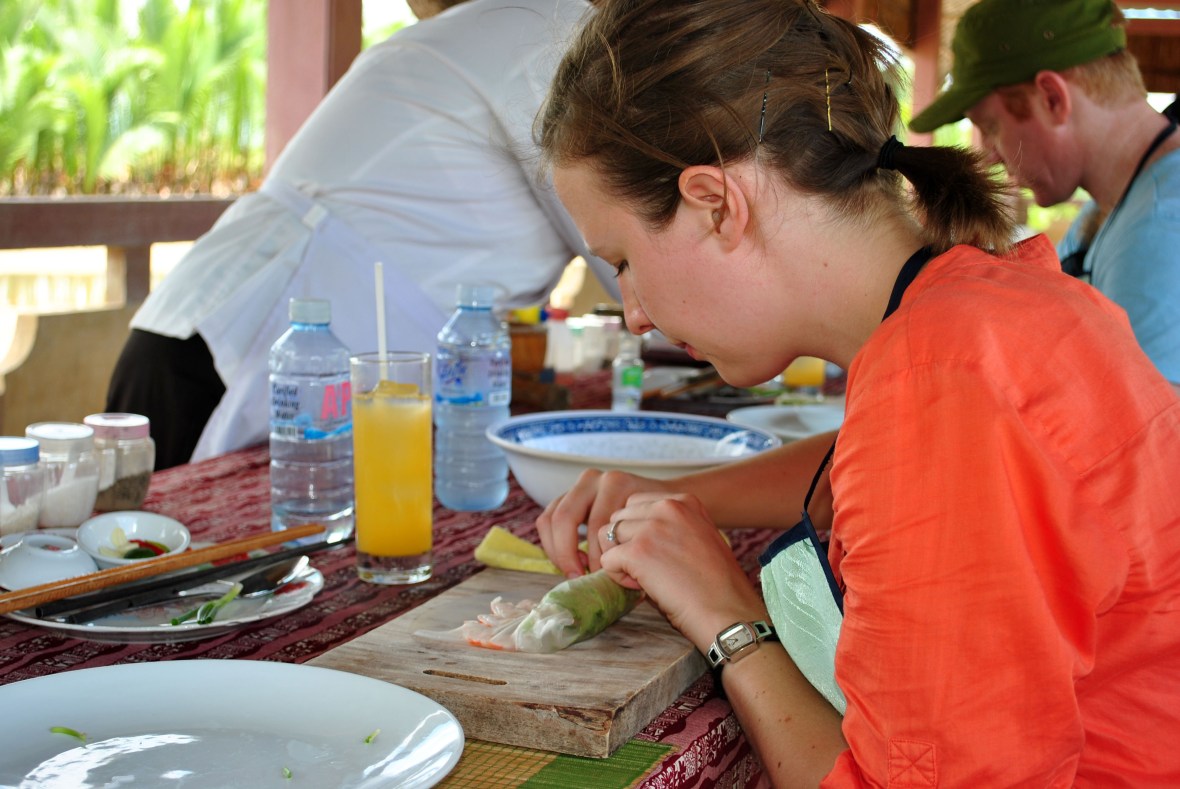 Making prawn summer rolls